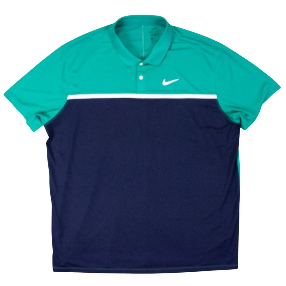 Lot of 2 Nike Mens 2XL Dri-Fit Golf Polo Shirts Pink Grey Teal Navy Colorblock